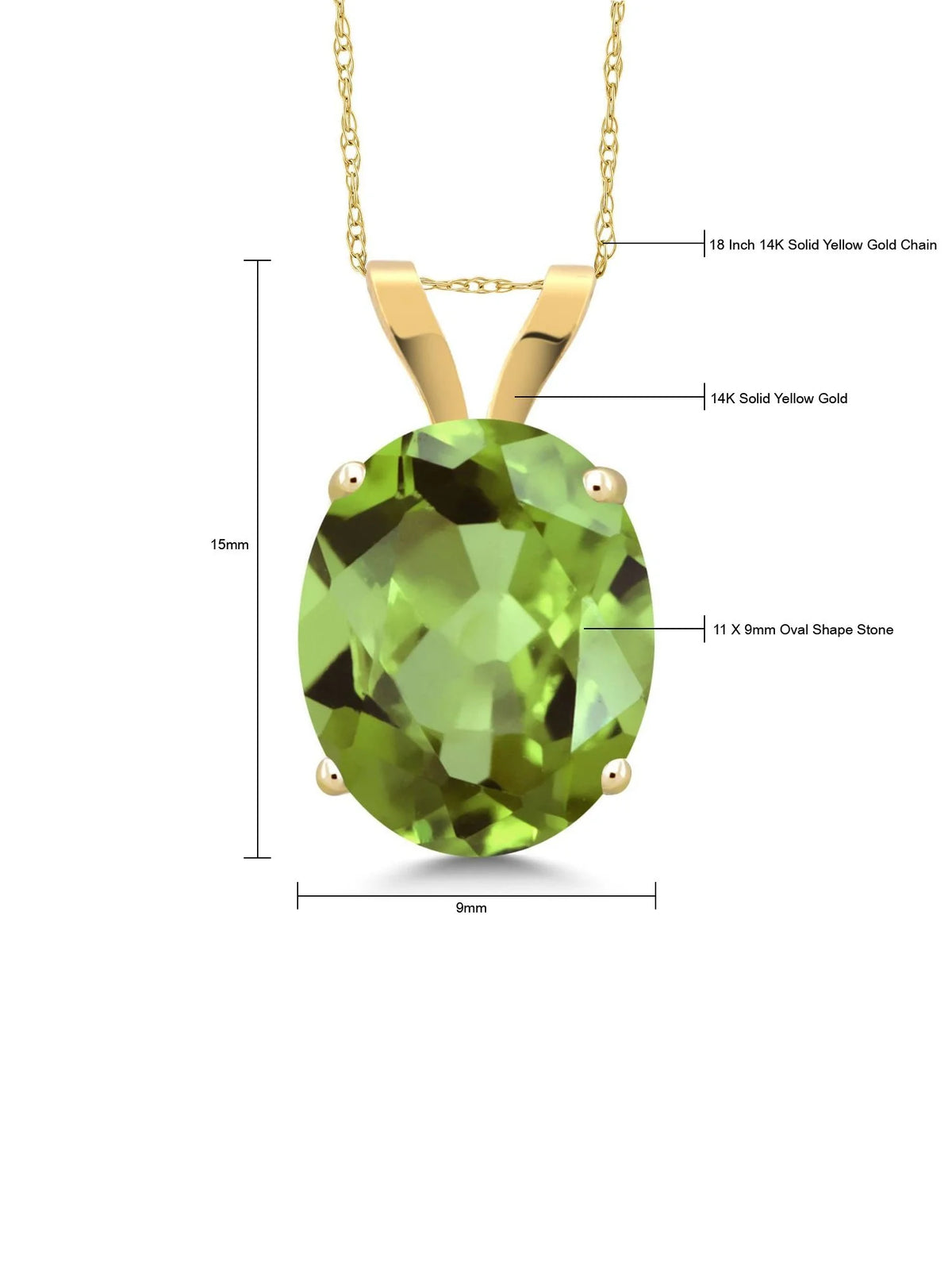 14K Yellow Gold Green Peridot Pendant Necklace with 18 inch Chain K49589