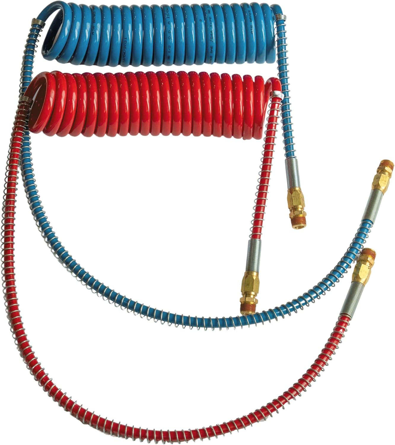 Red & Blue Coiled Air Brake Hoses with 12" & 40" Leads, Pack of 2 H52544