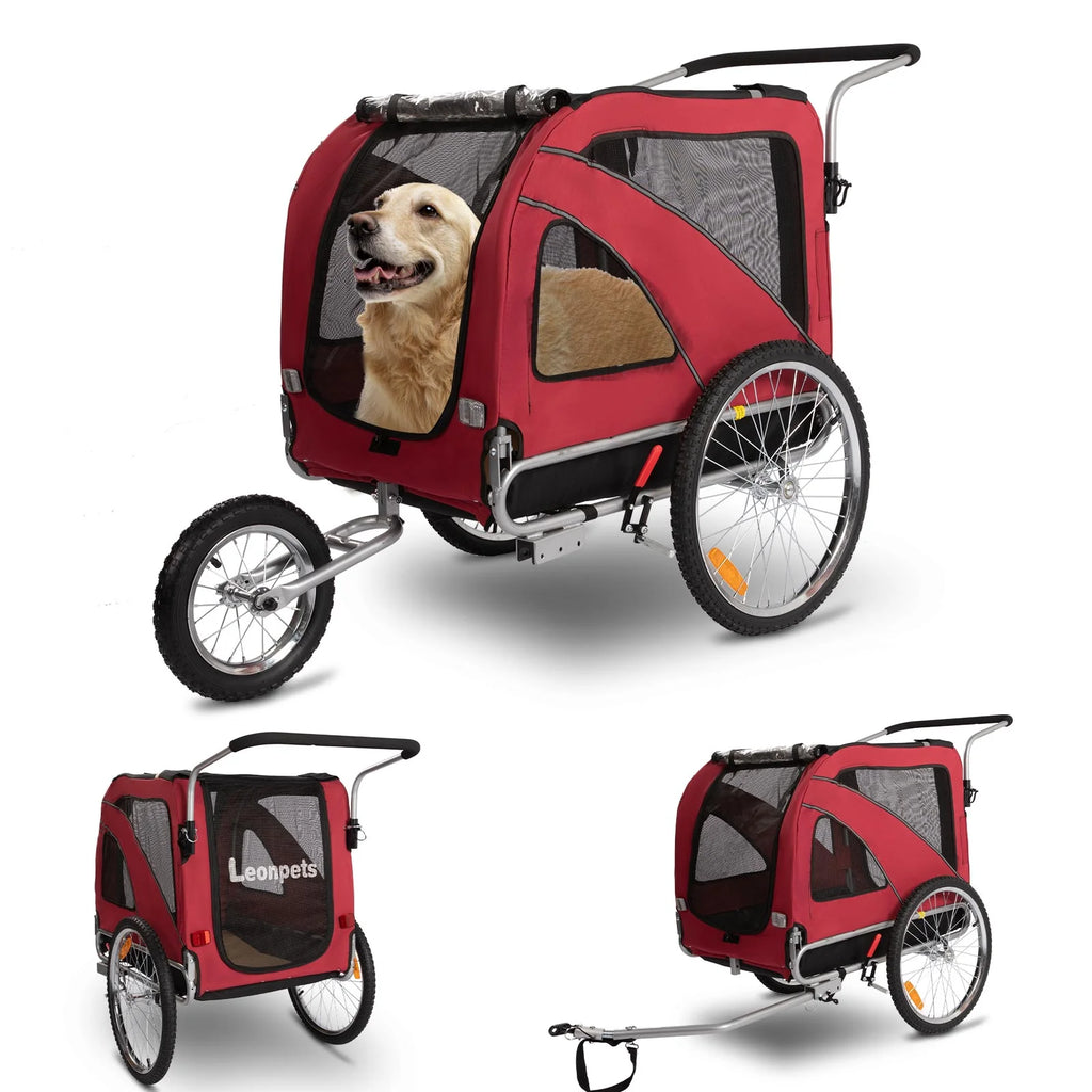 Red 3-in-1 Dog Bicycle Trailer, Stroller, and Jogging Stroller I560