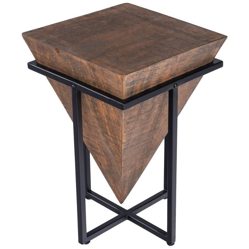 Rustic Industrial Wood and Metal Accent Table in Brown S737