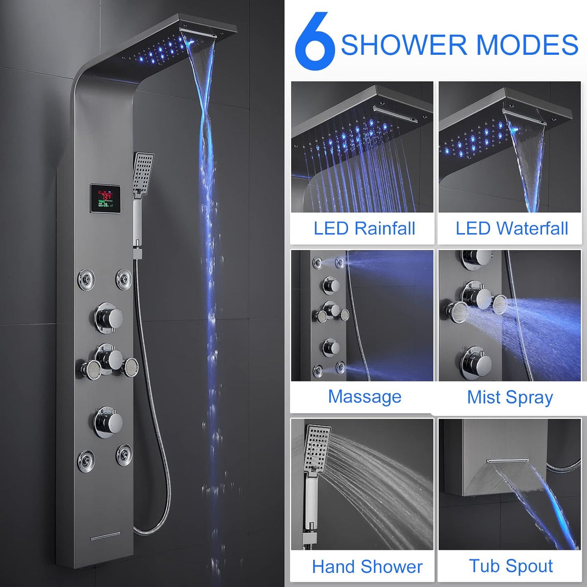 Brushed Stainless Steel Shower Tower System B364095