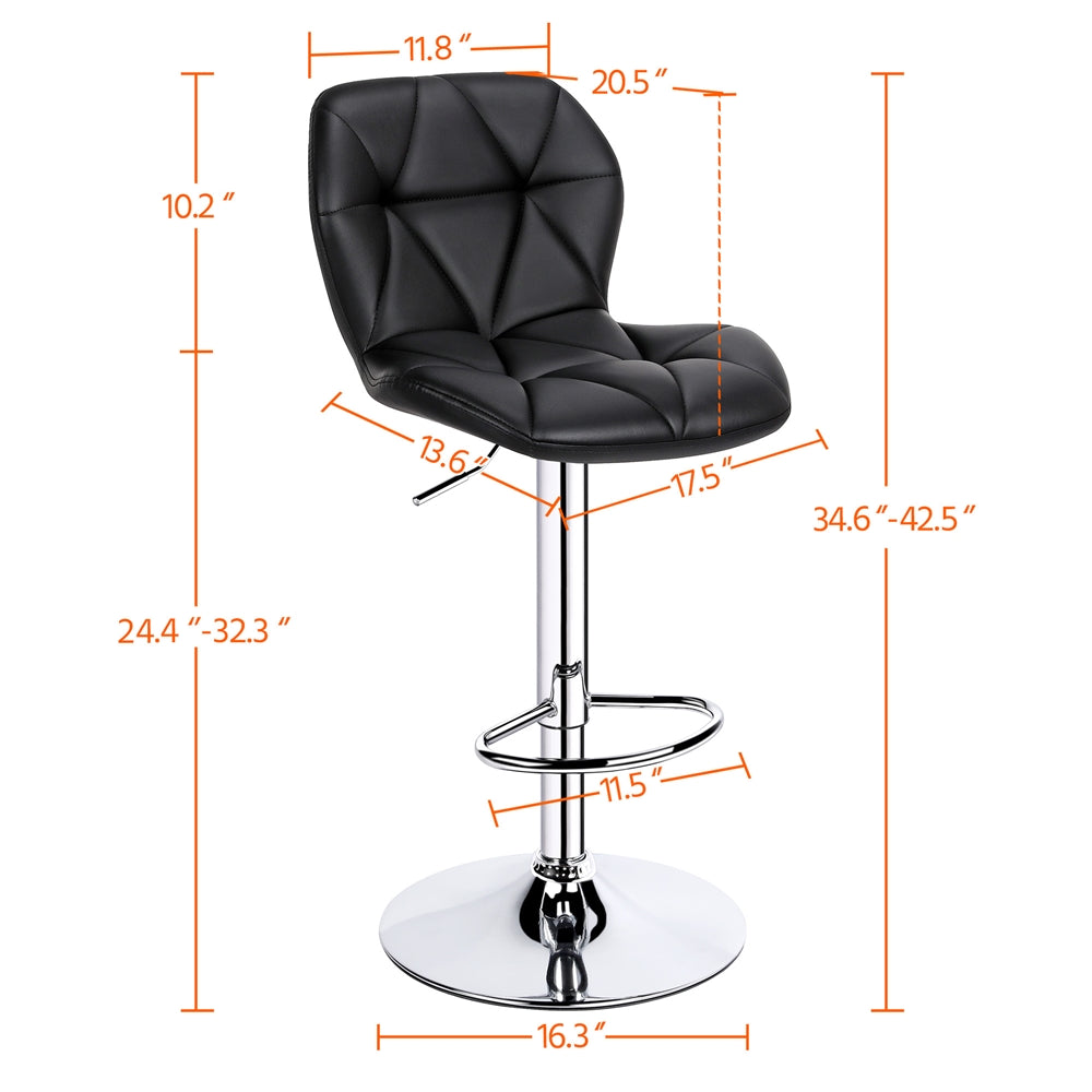 2pcs Adjustable PU Leather Swivel Bar Stools with Backrest, Black Q111