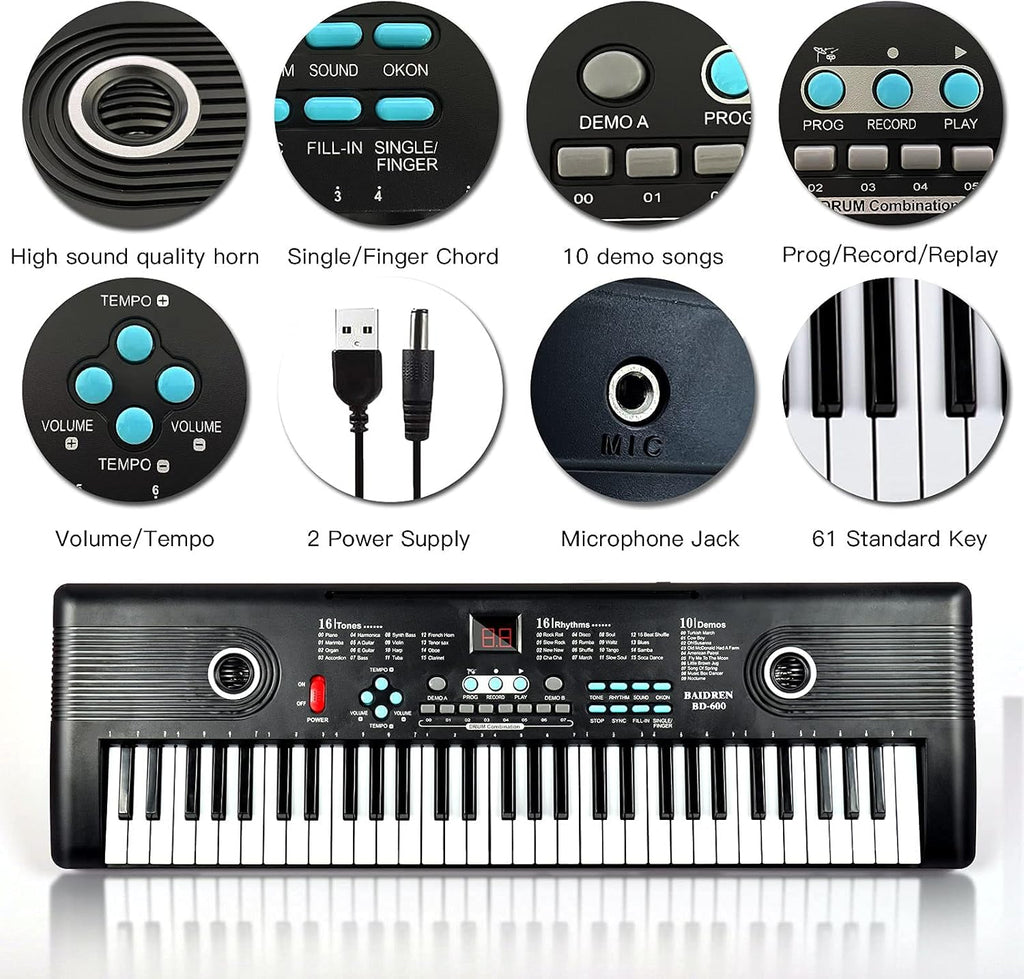 61 Keys Portable Electronic Digital Piano Keyboard with Built-In Speaker Microphone, Pack of 2 N575636