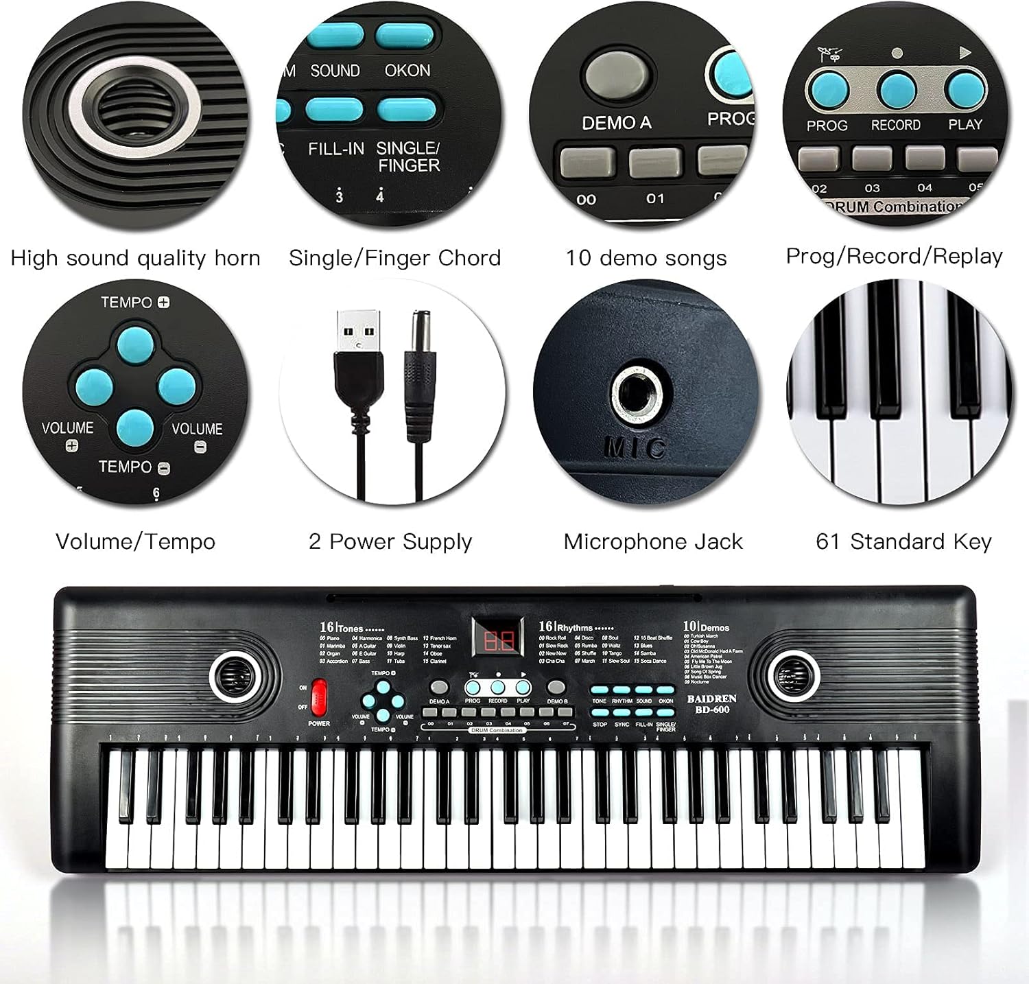 61 Keys Portable Electronic Digital Piano Keyboard with Built-In Speaker Microphone, Pack of 2 N575636