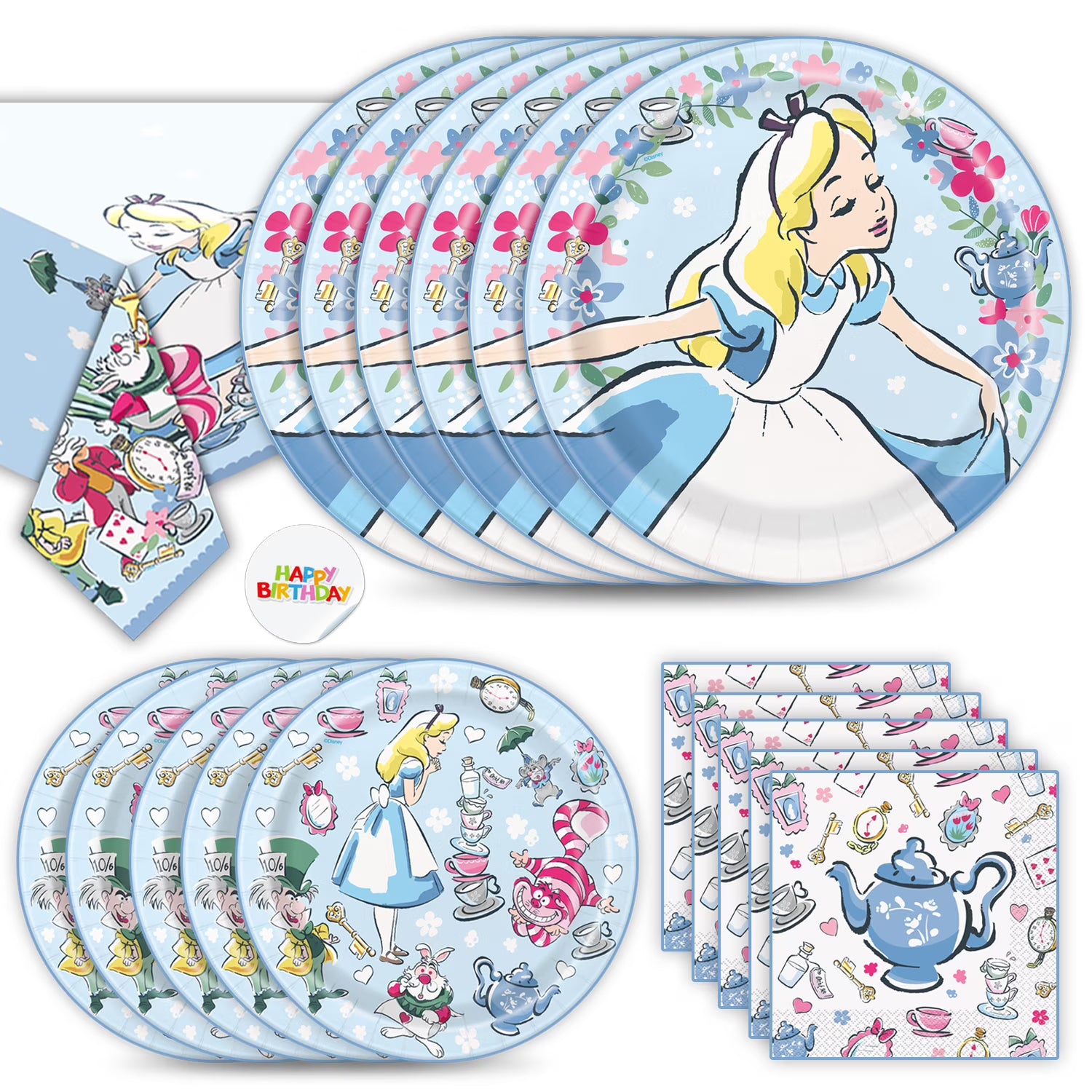 Large Paper Plates, Dessert Plates, Napkins & Table cover Birthday Tableware Set Q265951
