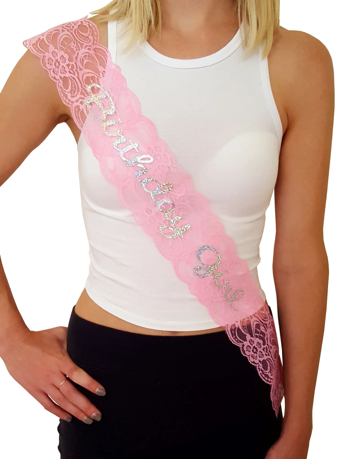 Pink Lace Birthday Sash L278753