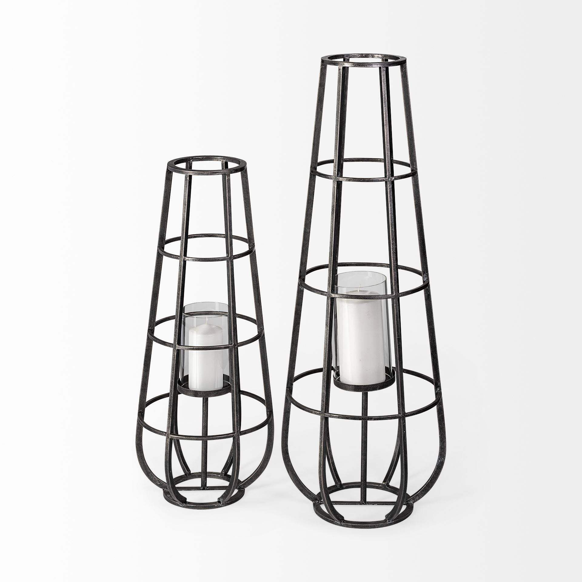 Black Metal Candle Holder Lantern C799