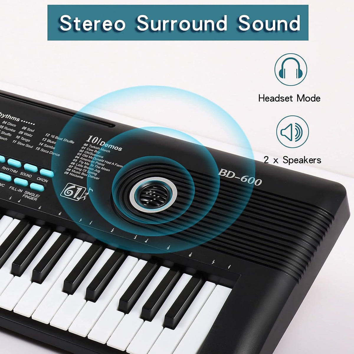 61 Keys Portable Electronic Digital Piano Keyboard with Built-In Speaker Microphone, Pack of 2 N575636