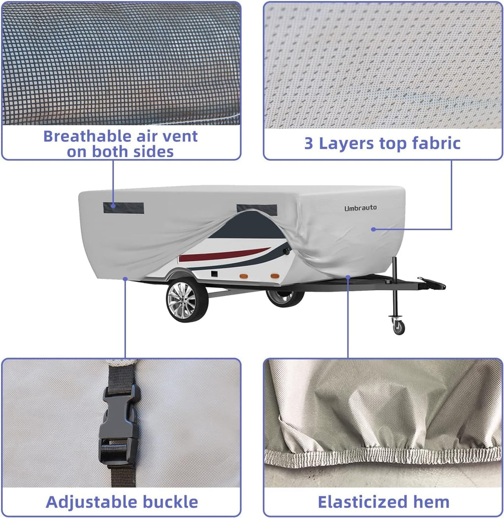 Pop Up Camper Cover Waterproof Ripstop Polypropylene Gray Fits 10' - 12' Trailers Q953