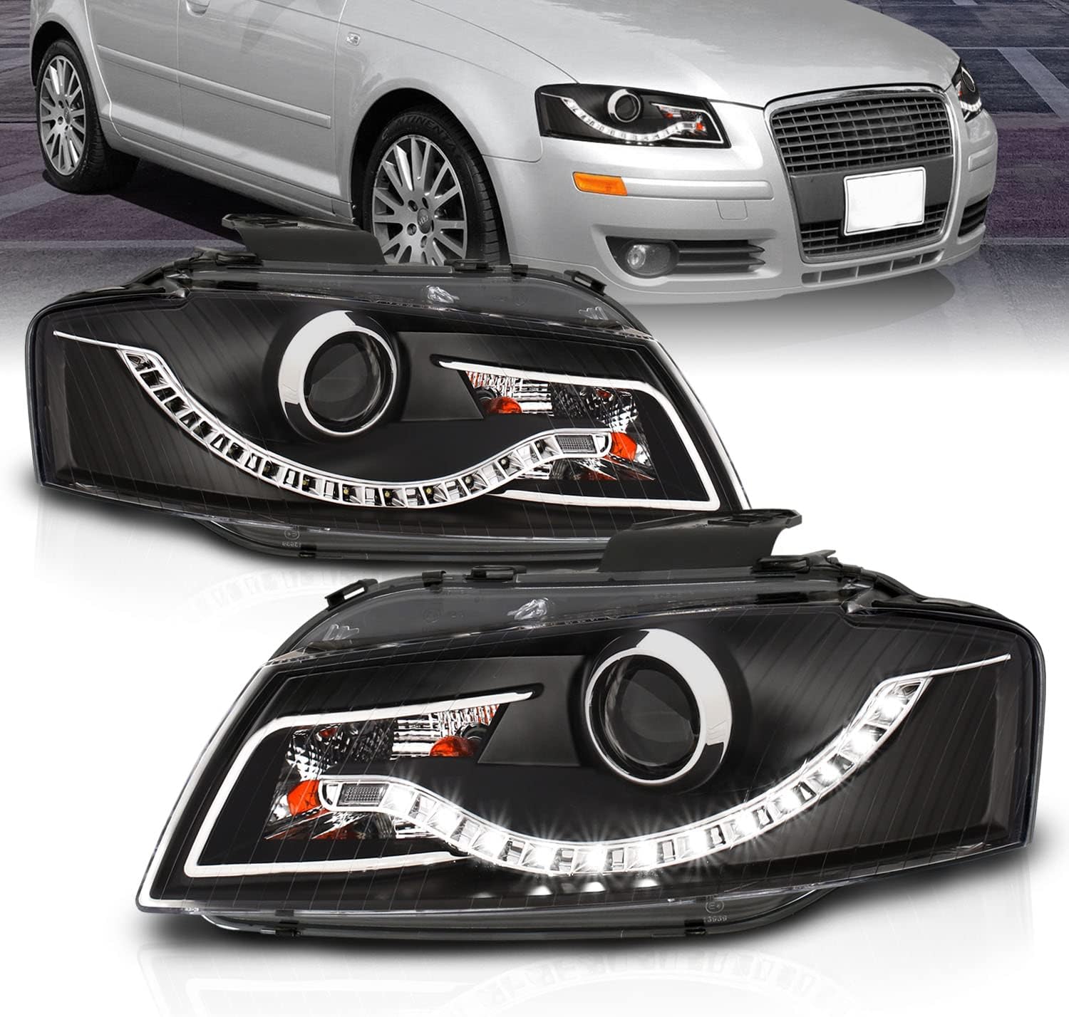 Black R8 LED Style Projector Headlights for Audi A3 G5043