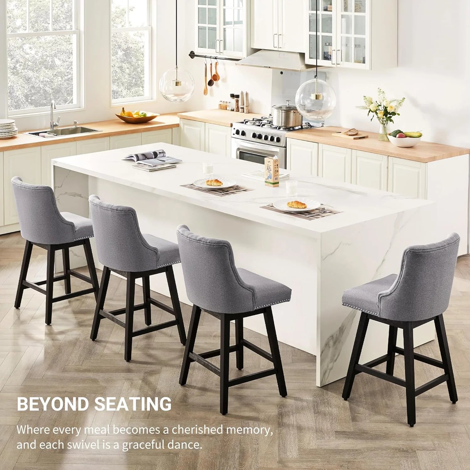 Grey 26” Upholstered Bar Stools Set of 4 with Wood Legs Z62693