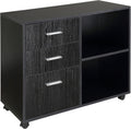Black 3 Drawer Filing Cabinet with Open Shelving and 4 Caster Wheels J542