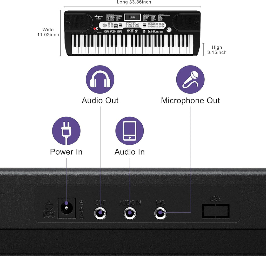 61-Key Portable Electric Keyboard Piano with LCD Display B305587