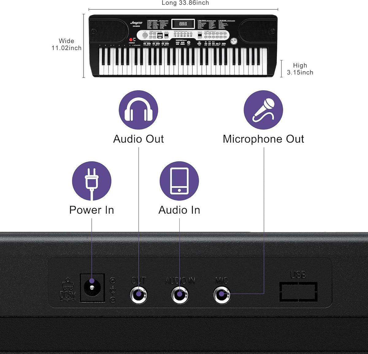 61-Key Portable Electric Keyboard Piano with LCD Display B305587