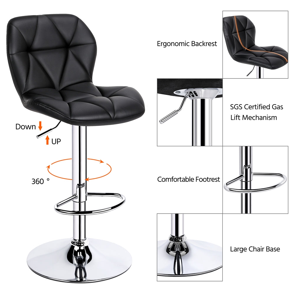 2pcs Adjustable PU Leather Swivel Bar Stools with Backrest, Black Q111