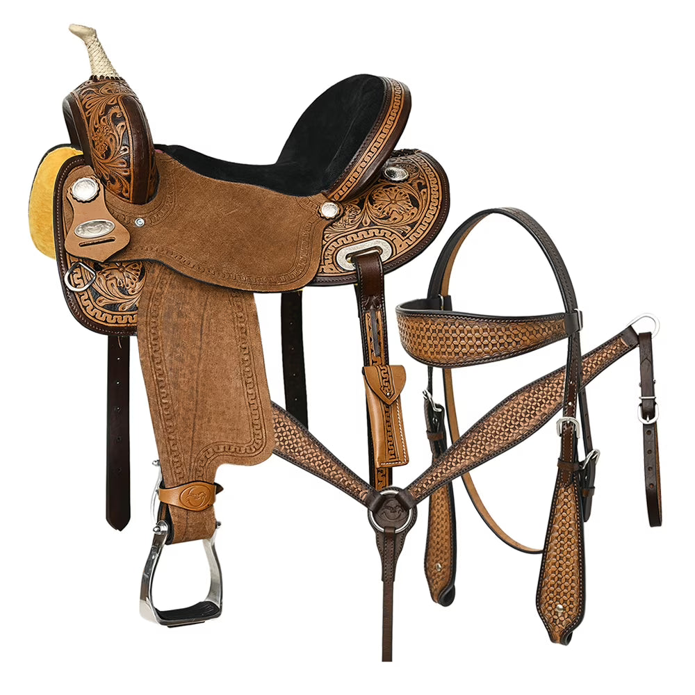 Dark Brown Leather Saddle Set with Reins L426754