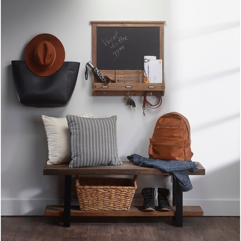 Decorative Rustic Wood Home Organizer with Chalkboard, Pockets, and Key Hooks R686