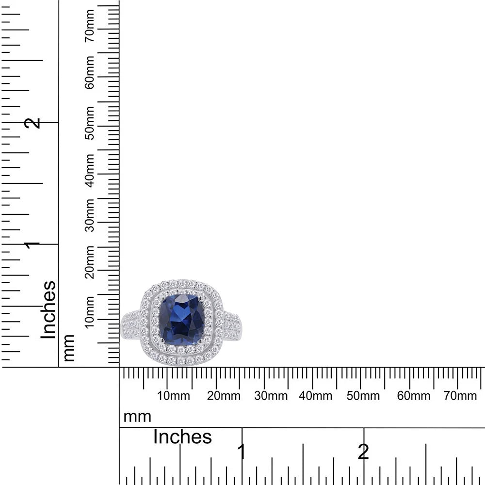 Cushion Cut Blue Sapphire & White Topaz Ring In 14K White Gold Over Sterling Silver (2.69 Cttw) Ring size-4 A71372
