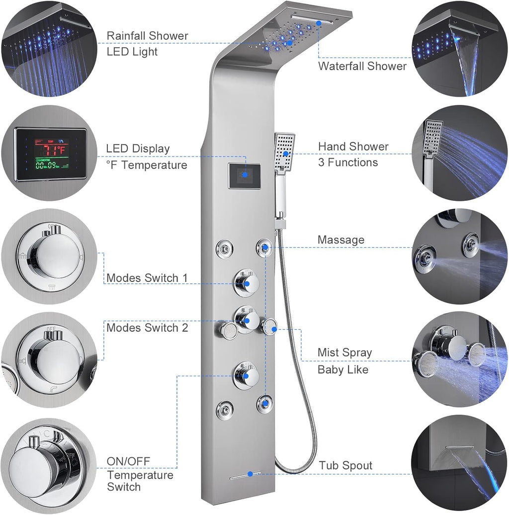 Brushed Stainless Steel Shower Tower System B364095