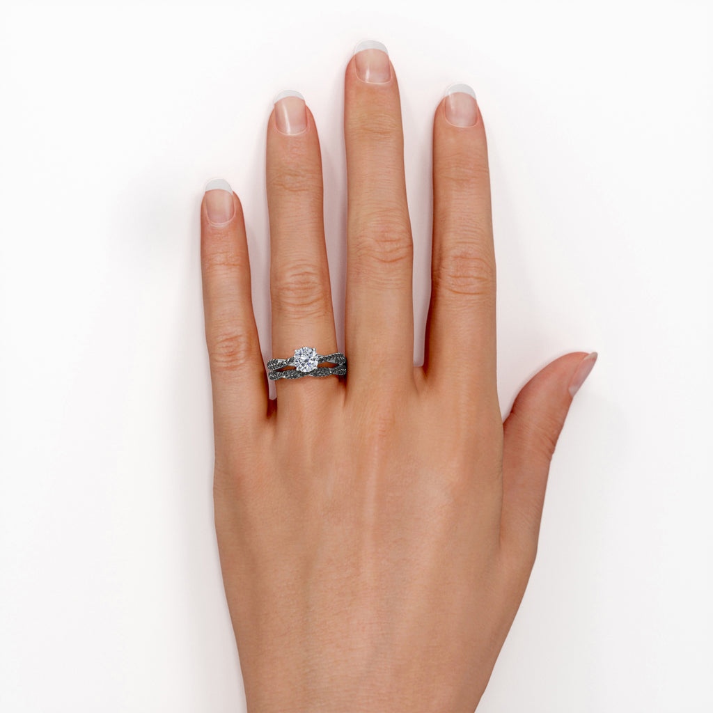 18K White Gold Plating over Silver Basket Cathedral Bridal Ring Set I49612