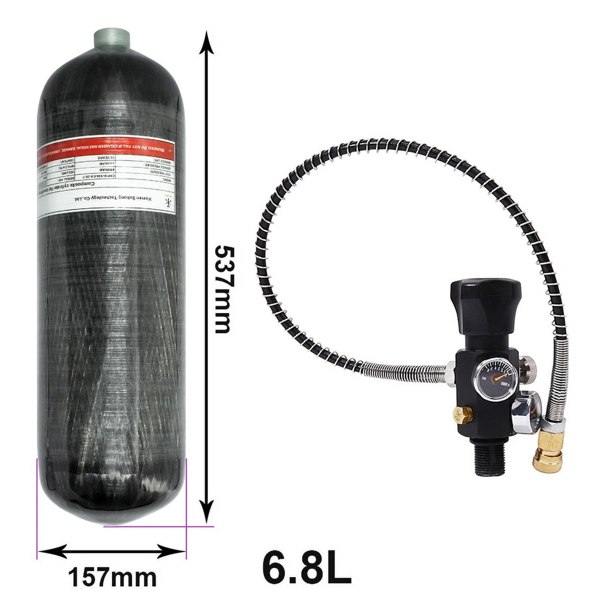 6.8L Carbon Fiber Paintball HPA Air Tank with Dual Gauge Valve T11210
