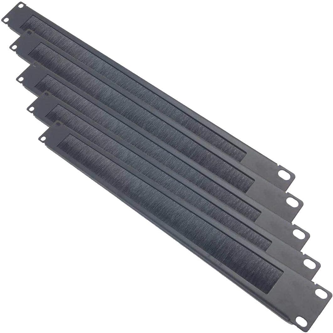 10 Pack 1U Horizontal Rack Mount Cable Management Panel with Cable Entry Brush Black C1010
