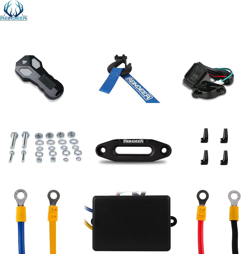 12V 3500 lb Electric Winch Kit Synthetic Rope with Hawse Fairlead Waterproof IP67 Wireless Remotes Z210542