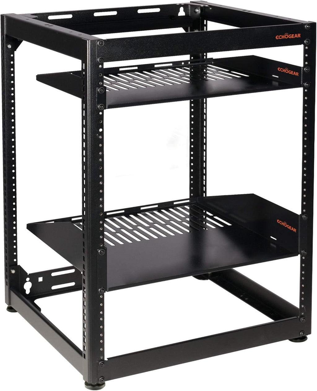 15U Open Frame 4 Post Rack with 2 Vented Shelves E34981