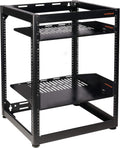 15U Open Frame 4 Post Rack with 2 Vented Shelves E34981