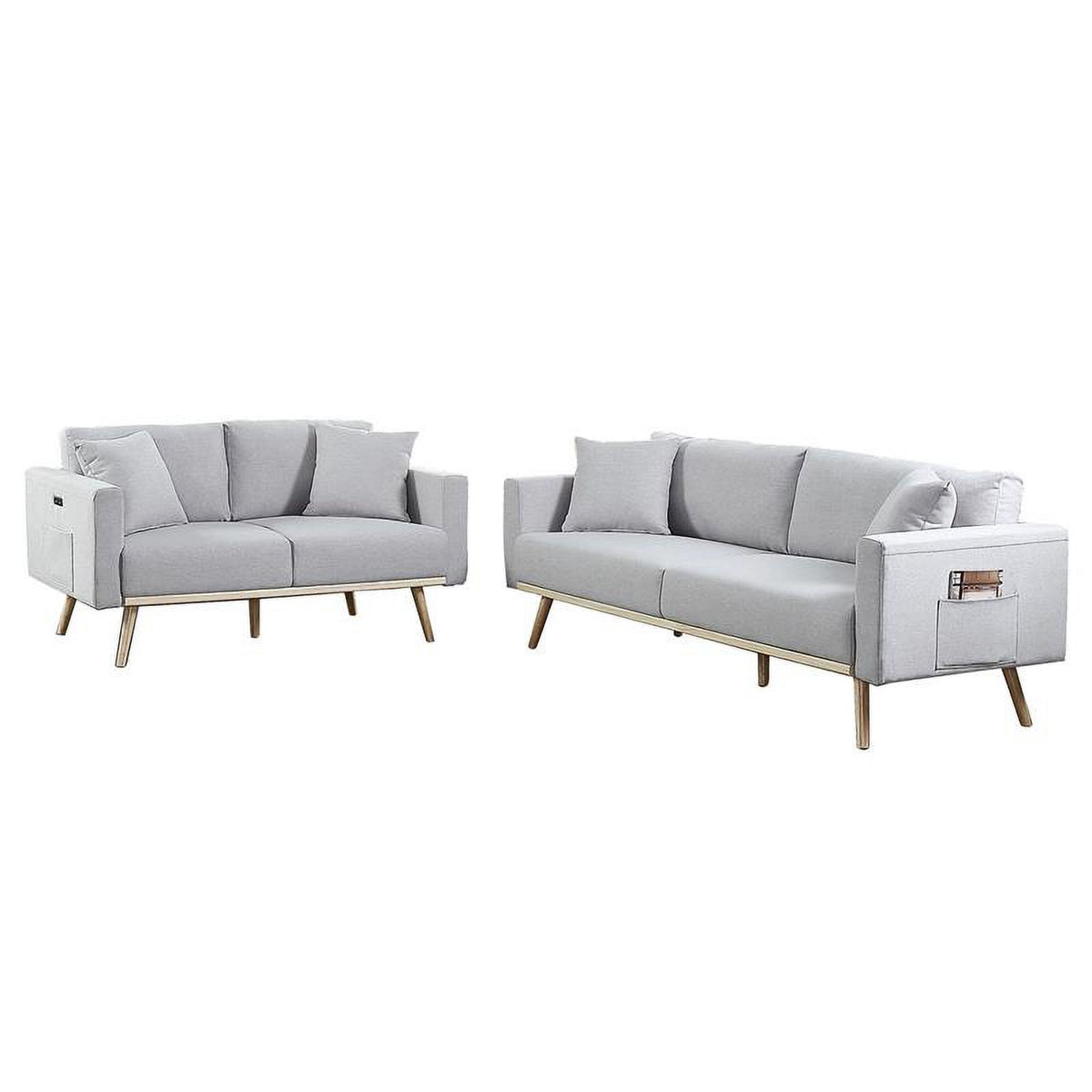 Light Gray Fabric Sofa Loveseat Set with USB Ports W629173