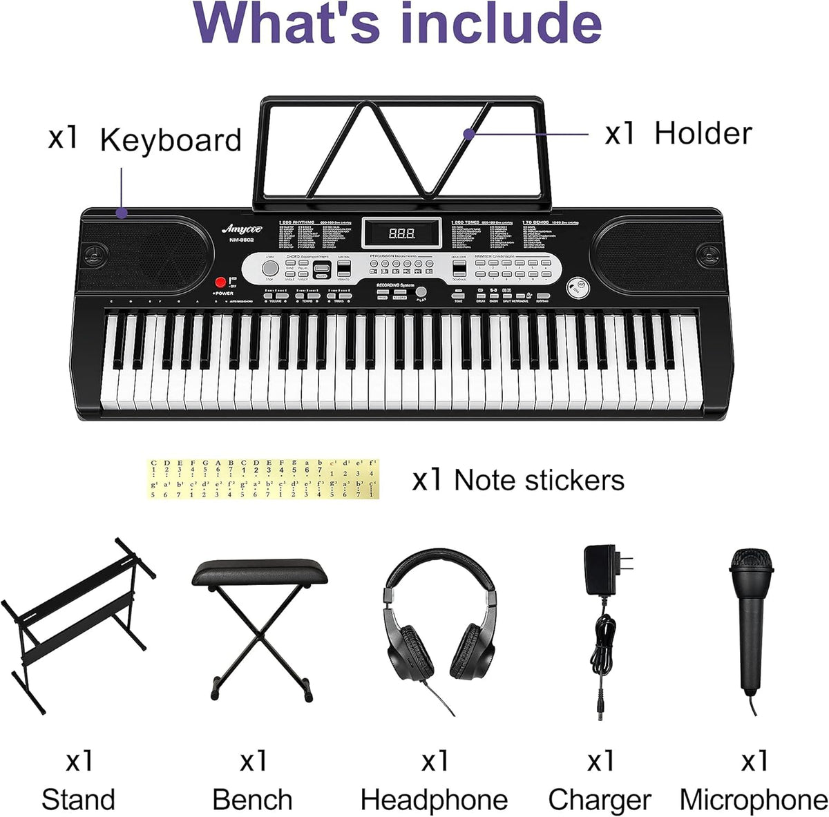 61-Key Portable Electric Keyboard Piano with LCD Display B305587