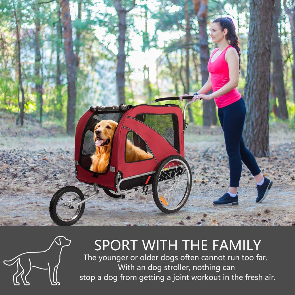 Red 3-in-1 Dog Bicycle Trailer, Stroller, and Jogging Stroller I560