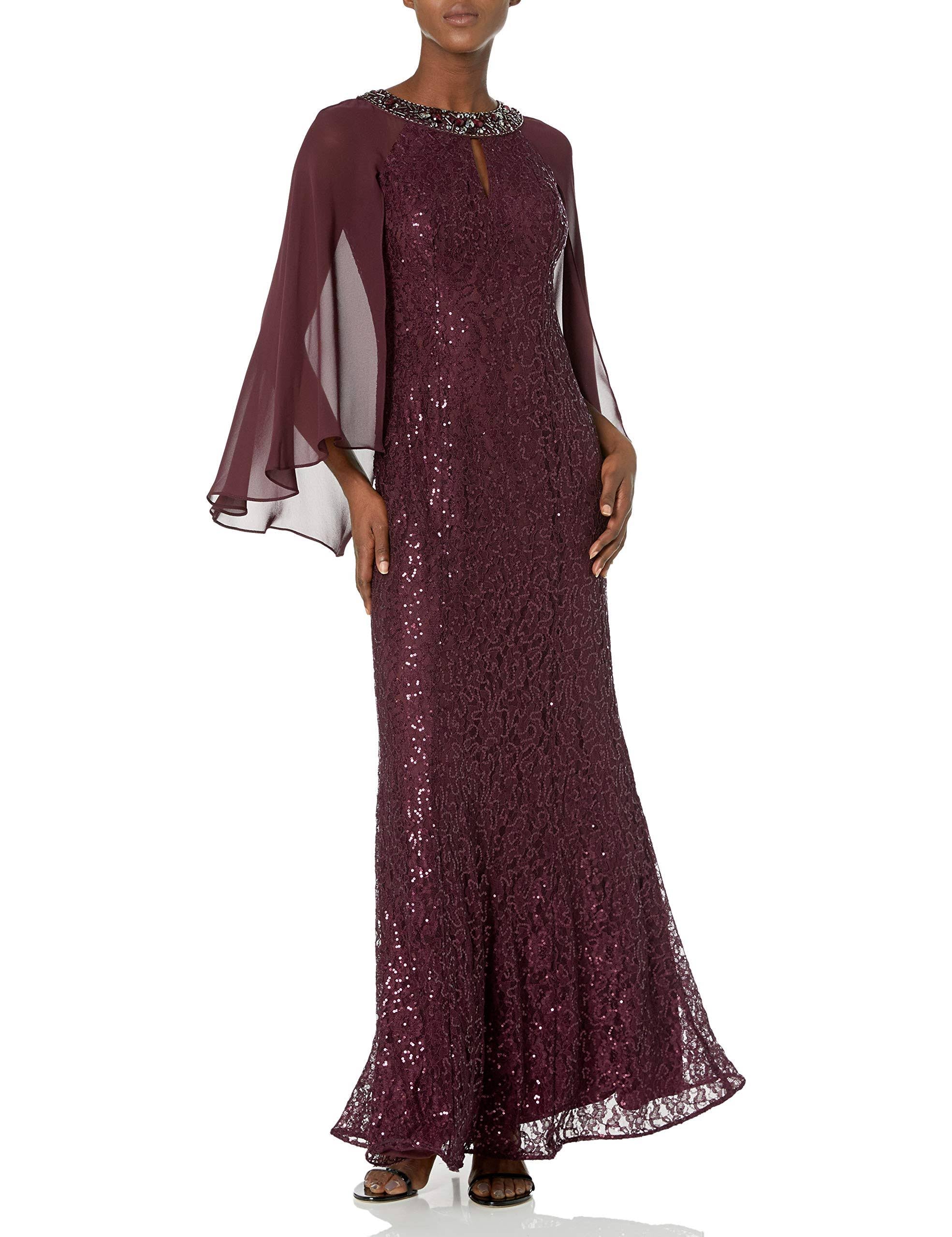 Sequined Cape Gown L396