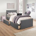 Gray Upholstered Twin Platform Bed with 2 Storage Drawers B6361