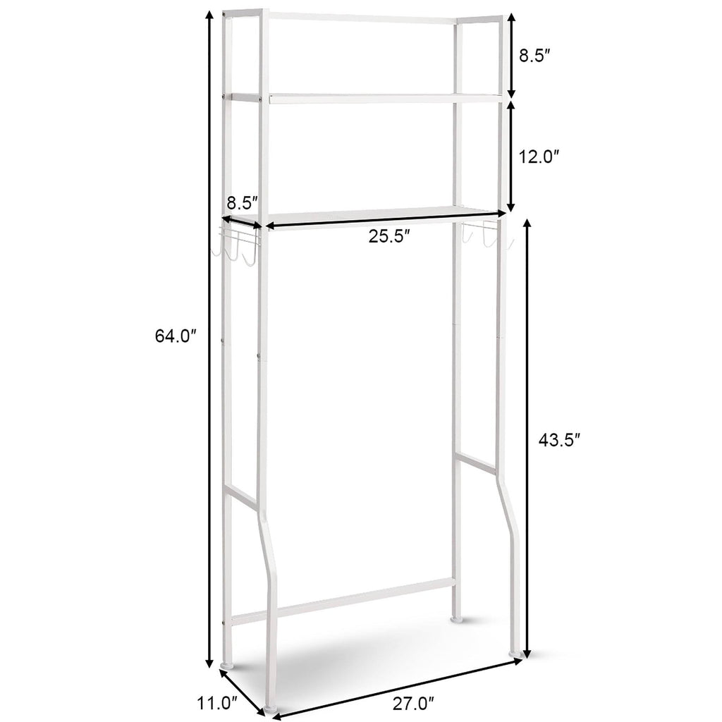 Over-the-Toilet Storage Bathroom Shelf with 2 Tier Rack - Oak Finish - White E486