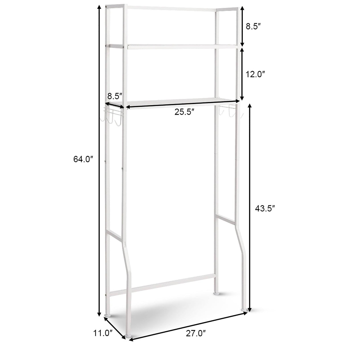 Over-the-Toilet Storage Bathroom Shelf with 2 Tier Rack - Oak Finish - White E486