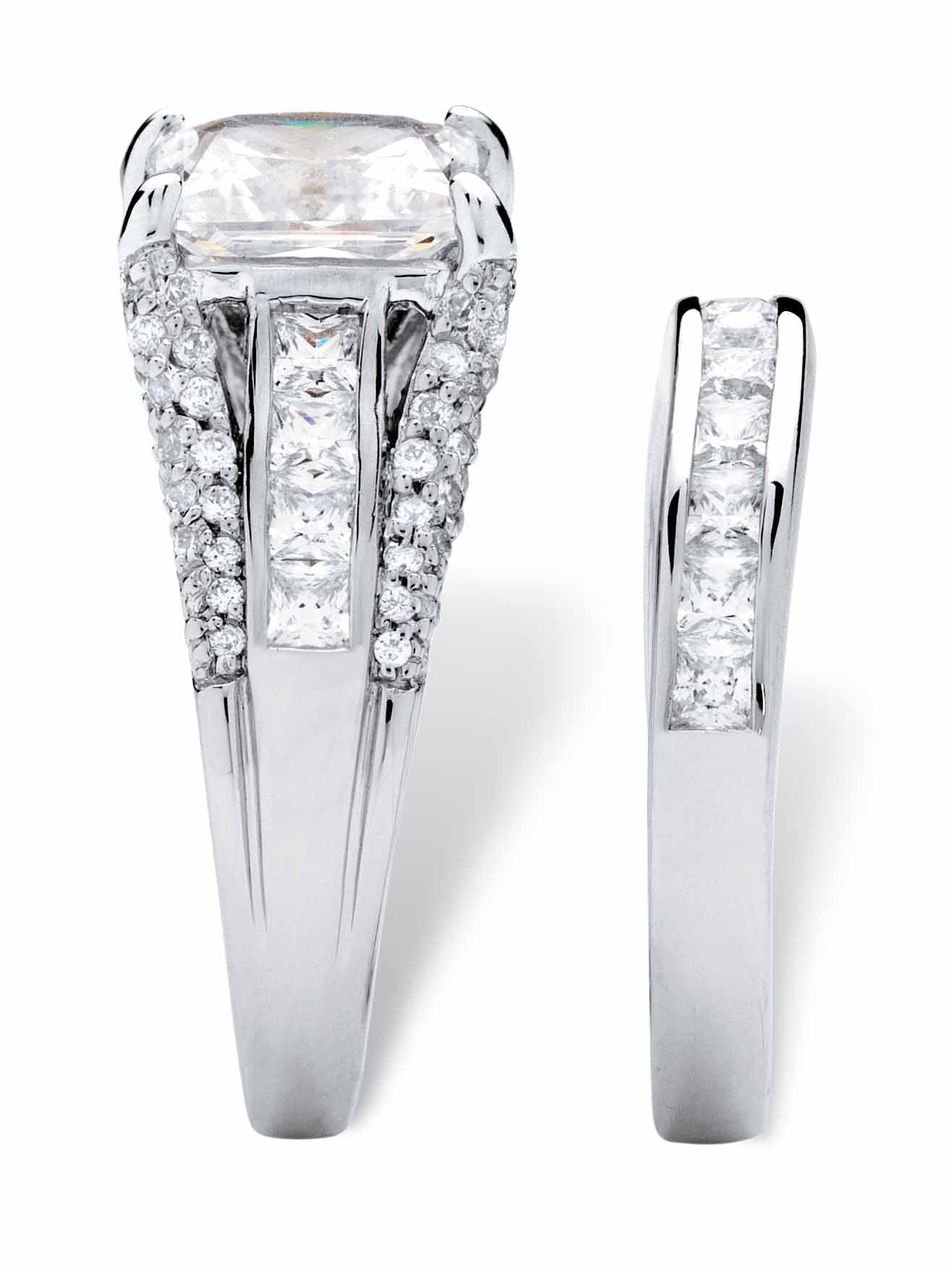 Platinum-plated Sterling Silver 2-Piece Bridal Ring Set with Cubic Zirconia A295260
