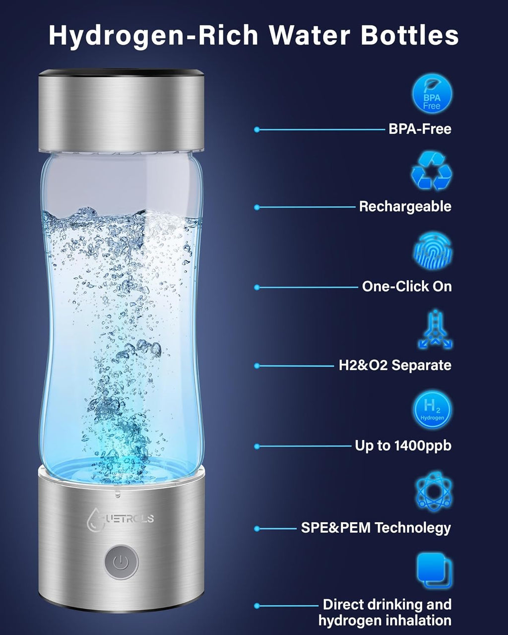 Hydrogen Water Bottle Generator with SPE PEM Technology Water Ionizer O9124