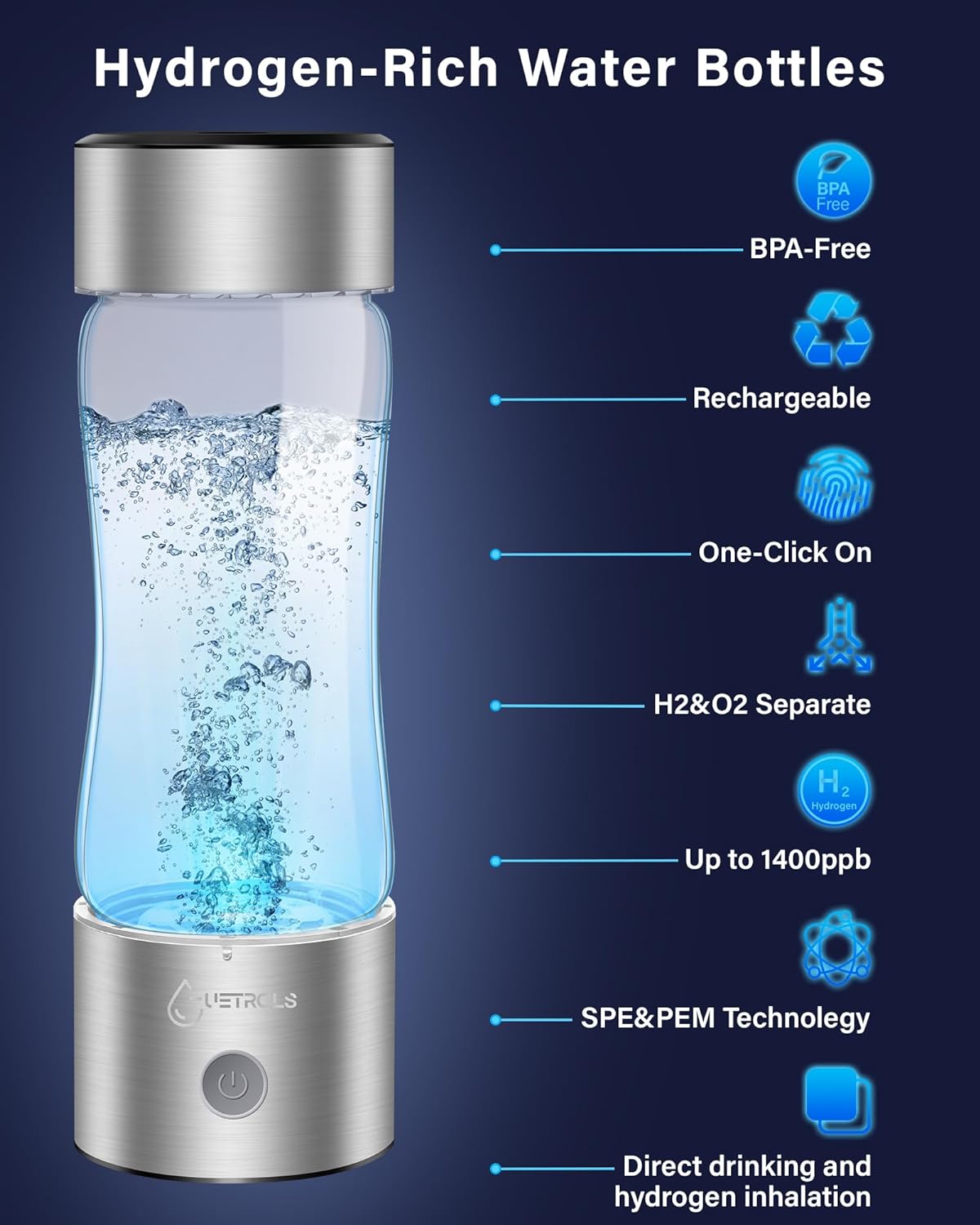 Hydrogen Water Bottle Generator with SPE PEM Technology Water Ionizer O9124
