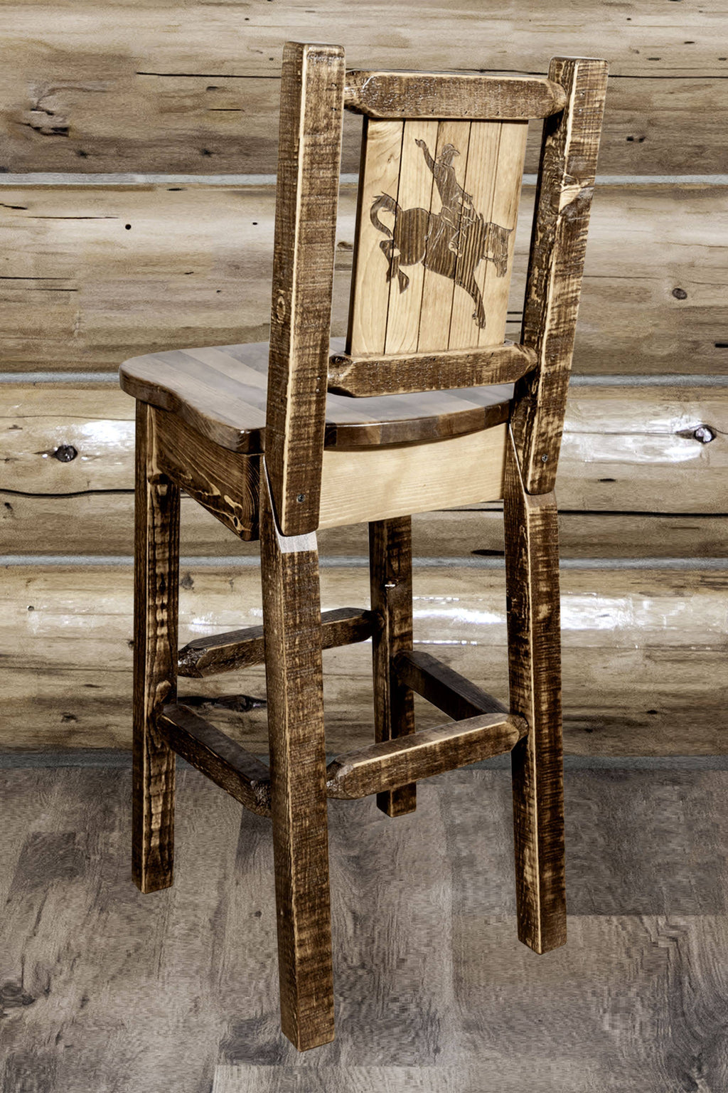 Homestead Back Barstool with Laser Engraved Bronc Design R907