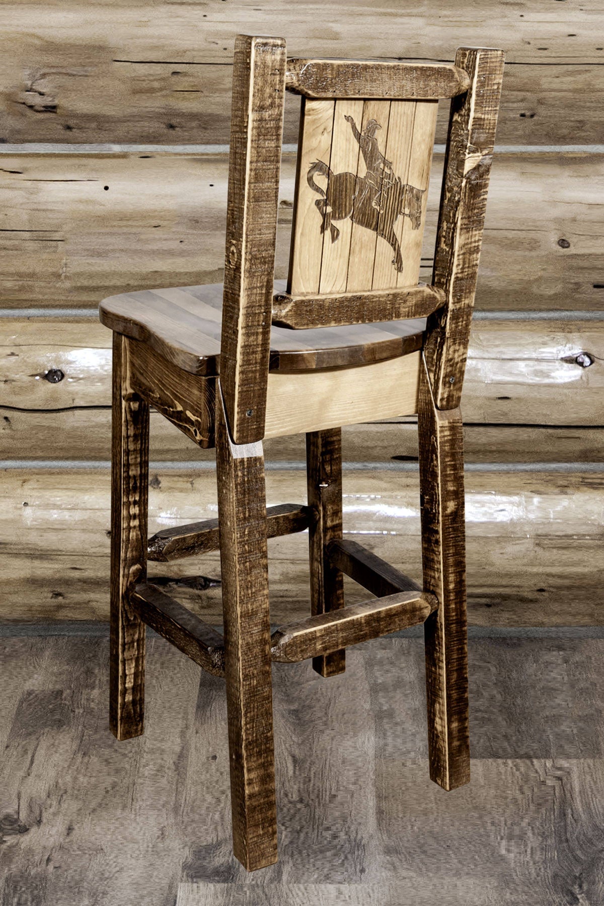 Homestead Back Barstool with Laser Engraved Bronc Design R907