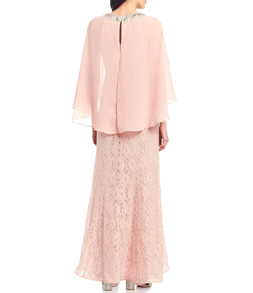 Sequined Cape Gown L396