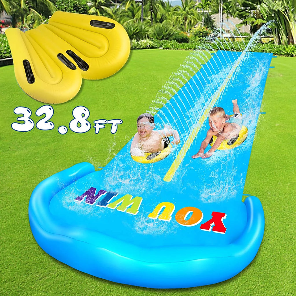 32.8FT Inflatable Water Slide with 2 Bodyboards & 2 Racing Lanes O896