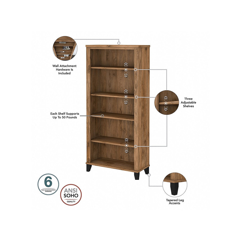 Fresh Walnut Sit to Stand L Desk Set with Bookcase H1228