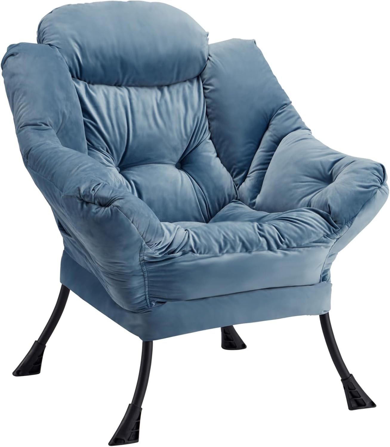 Blue Velvet Lounge Chair with Steel Frame and Side Pocket J4874