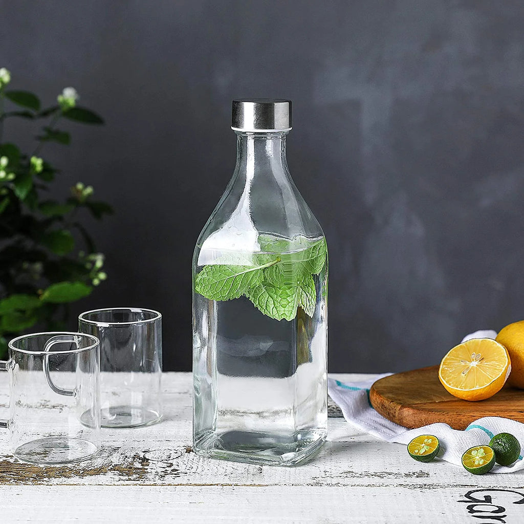 34 Oz Square Glass Water Bottles, 4 Pack (Clear) A190