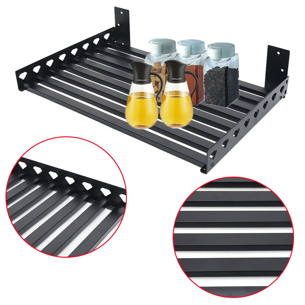 Stainless Microwave Rack Wall Mounted Storage Shelf with 4 Hooks I630843