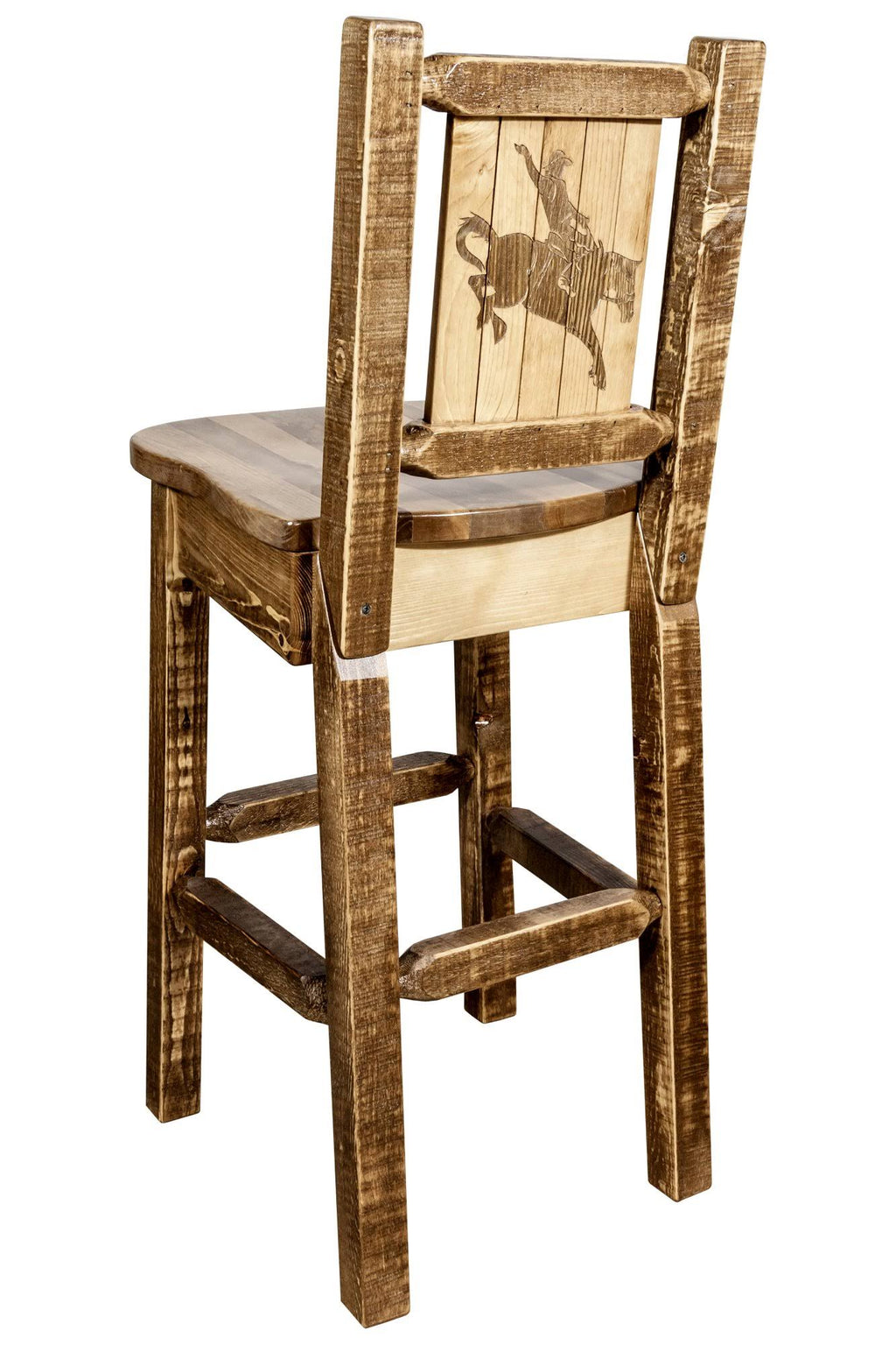 Homestead Back Barstool with Laser Engraved Bronc Design R907