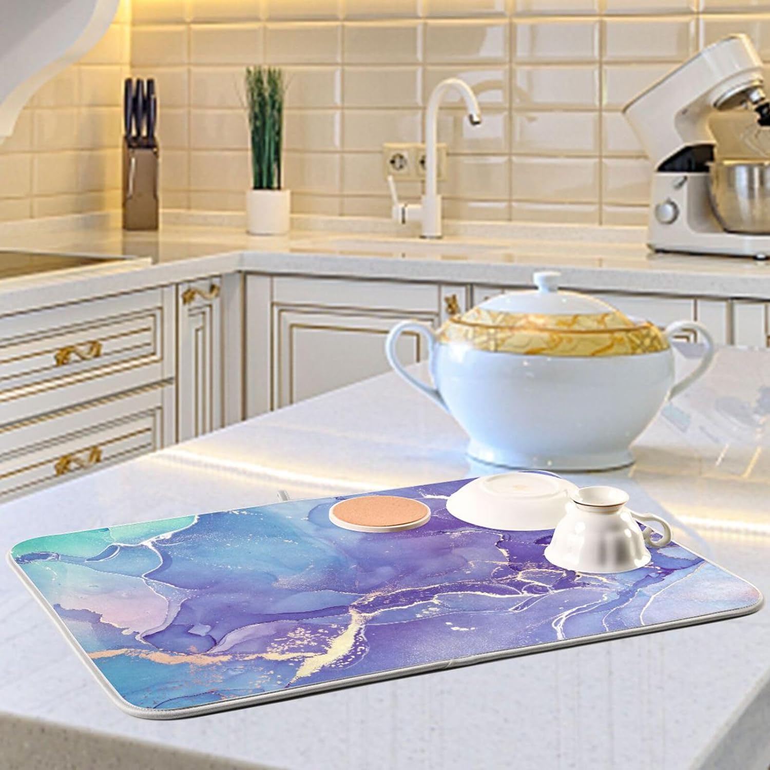 Marble Texture Dish Drying Mat 16x18Inch P8374
