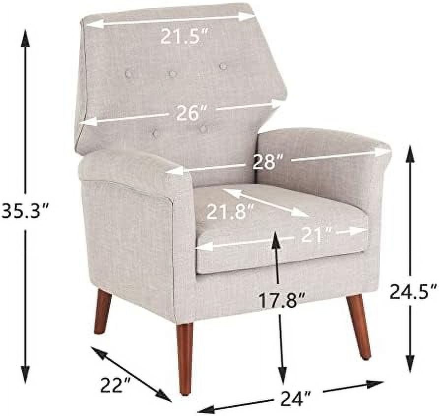 Chenille-Black&White Upholstered Fabric Armchair with Wood Legs U5185